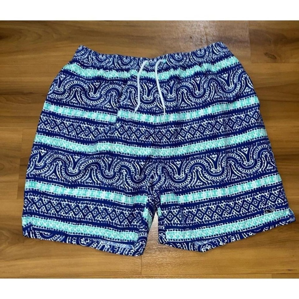 Mens Vineyard Vines Drawstring Aztec Geometrical Swim Trunks